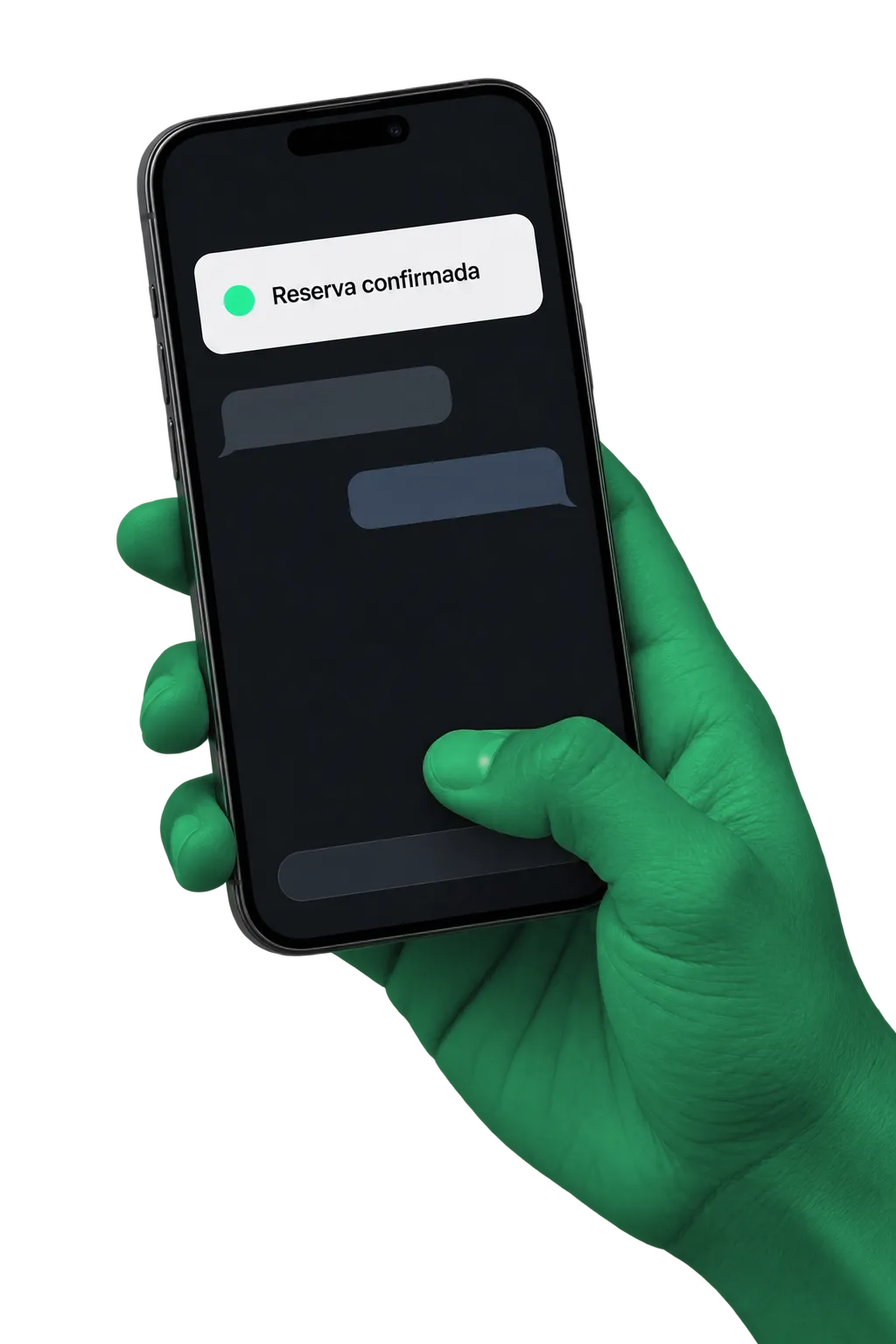 Mano tocando un teléfono con la notificación Reserva confirmada